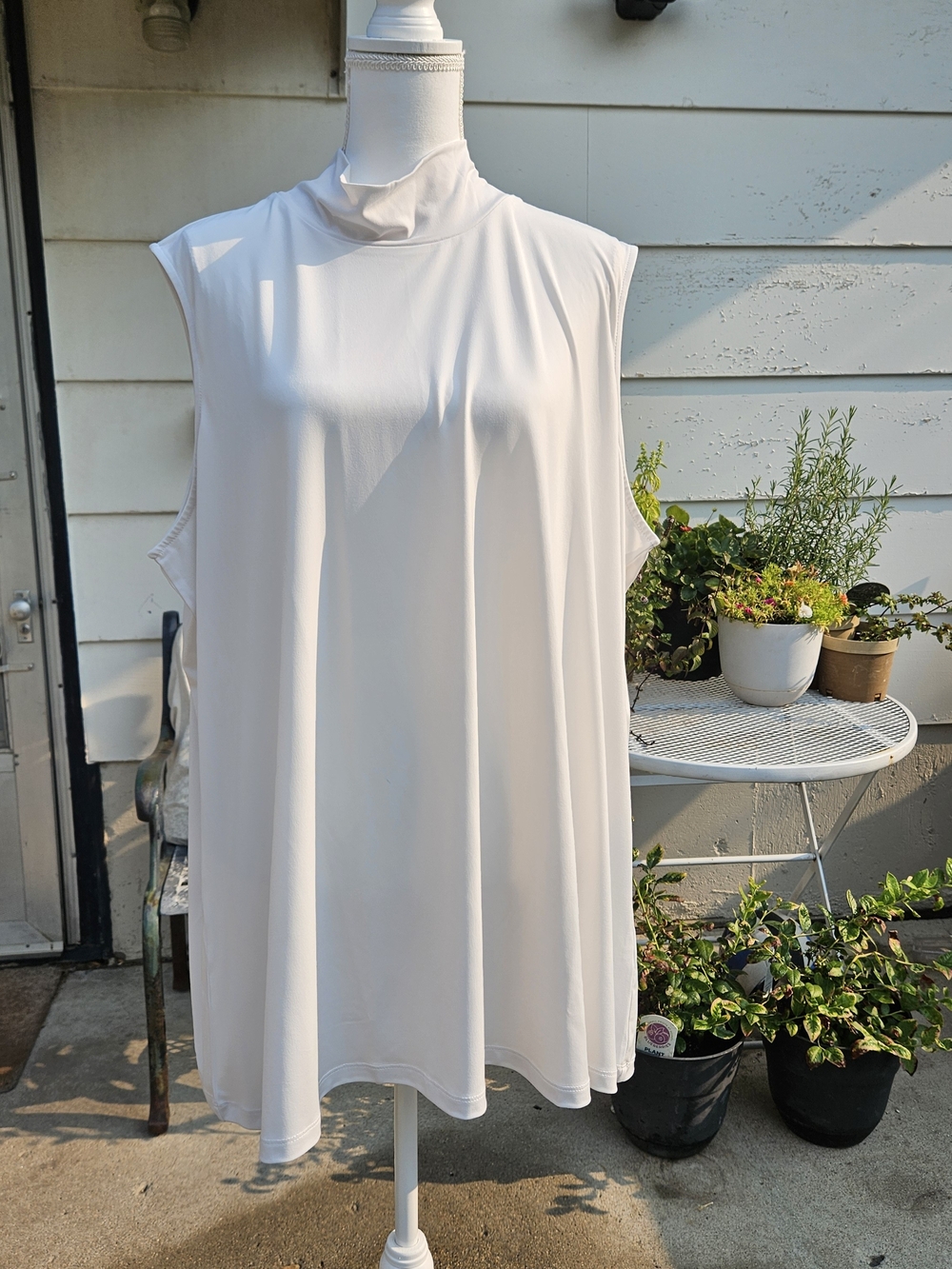 Susan Graver Sleeveless Mock Neck Tank Top in White
